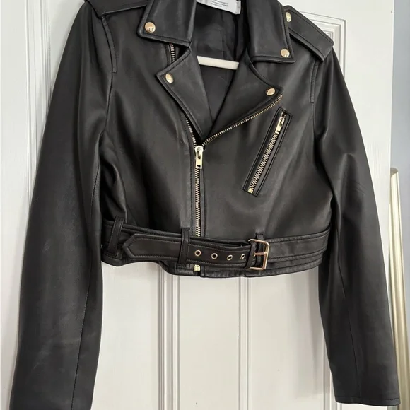 IRO size 40 never worn cropped leather biker jacket! Gorgeous soft lamb leather - Picture 4 of 10